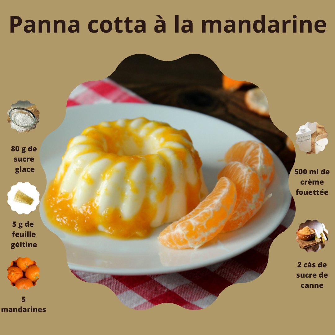 mandarine panna cotta décoré avec kumquat et menthe dans une